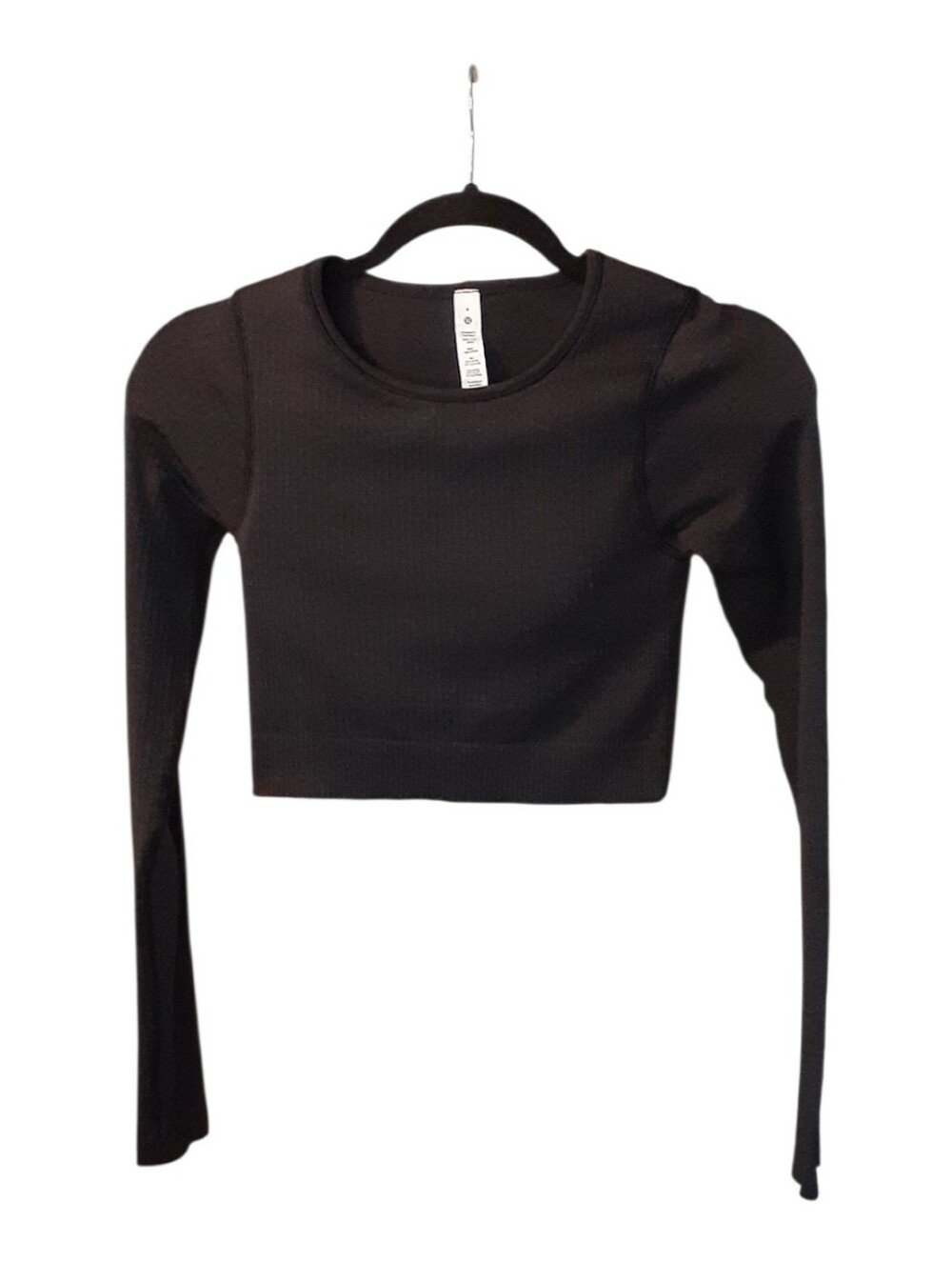 lululemon athletica Black Ribbed Long-Sleeve Crop Top Size 4 Very Good Condition